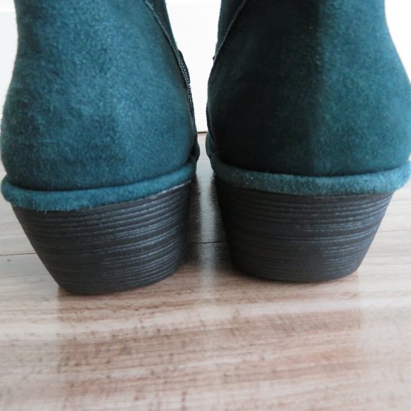 FLY LONDON Perz Suede Leather Ankle Wedge Buckle Boots Dark Petrol Size US 7.5/8 - Picture 12 of 16